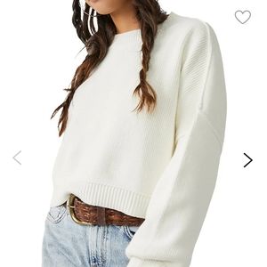 Free People Cream Ribbed Crewneck Sweater